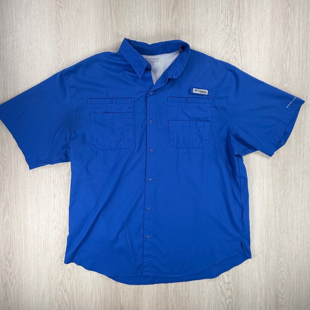 Columbia PFG Mens Blue Short Sleeve Fishing Shirt Omni-Shade Large L